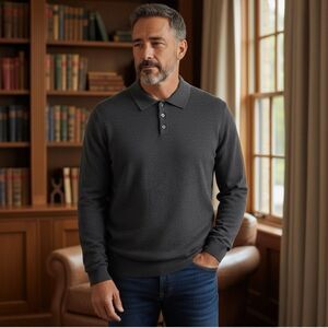 Allen Edmonds Cashmere Sweater Mens 2XL Charcoal Collared Preppy Luxury Business